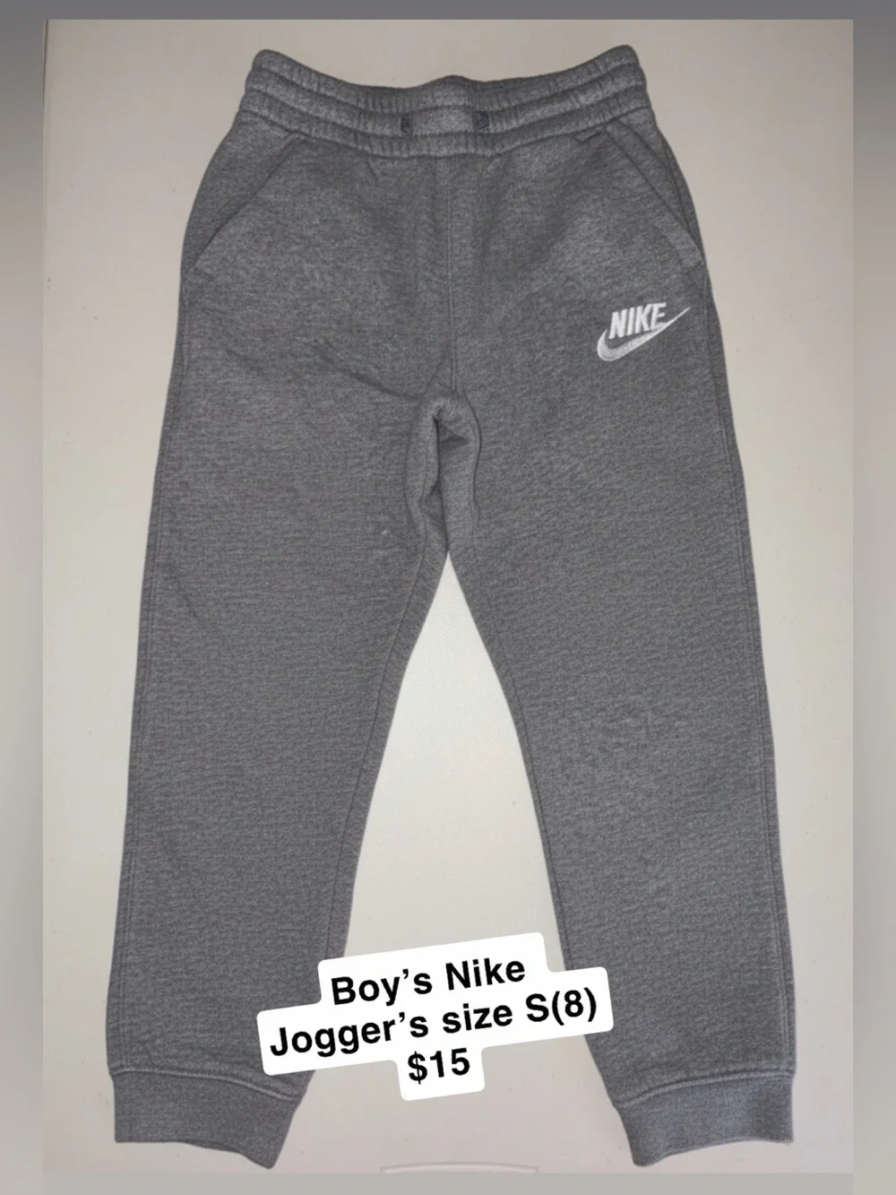 Nike Gray Kids Jogger Sweatpants with White Logo